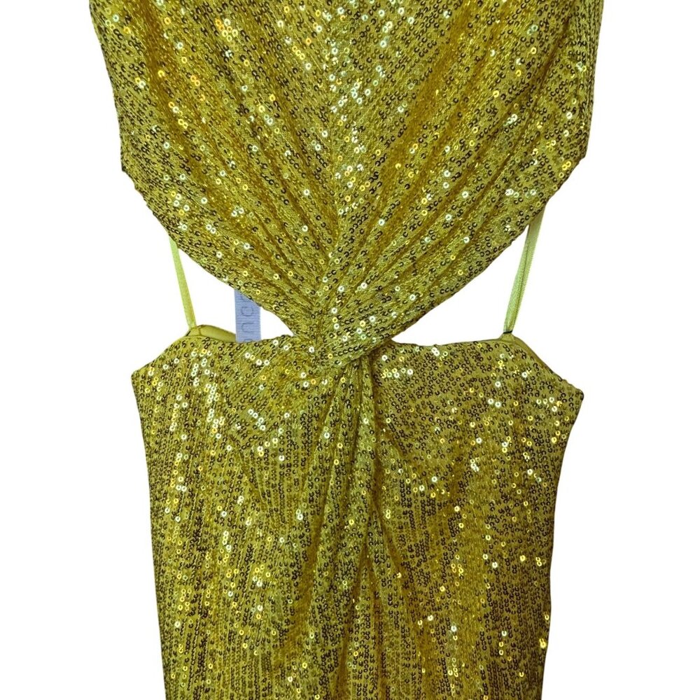 Mac Duggal Marigold Sequin Twist Front Cutout Midi Dress Size 2 New With Tags - Picture 15 of 16